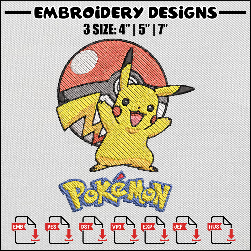Pikachu ball embroidery design