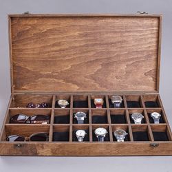 Large Watch Organizer Personalized Sunglasses Holder Wooden Watch Display Case Engraved Watch Storage