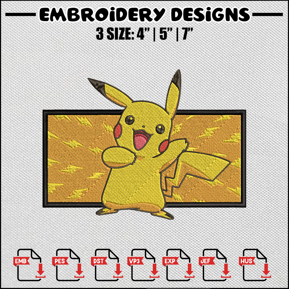 Pikachu box embroidery design