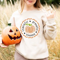 thankful grateful blessed shirt, thankful shirt, grateful shirt, blessed shirt, cute pumpkin shirt, thanksgiving shirt,