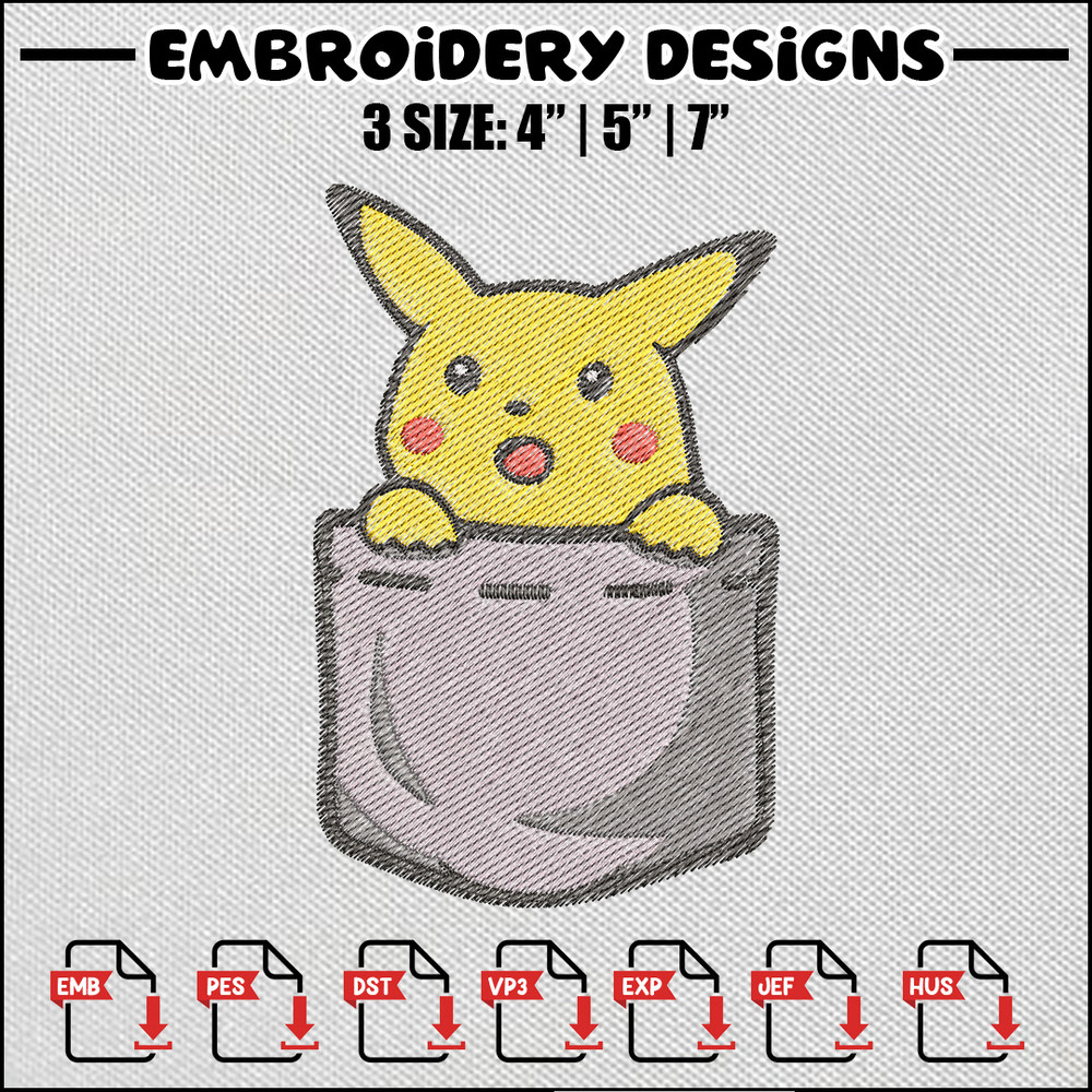 Pikachu cute embroidery design