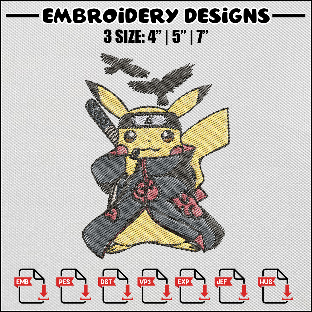 Pikachu itachi embroidery design