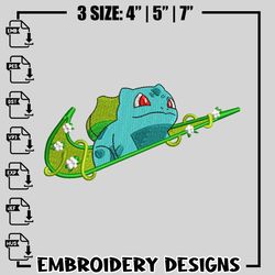 bulbasaur nike embroidery design, pokemon embroidery, nike design, embroidery file, anime shirt, digital download.
