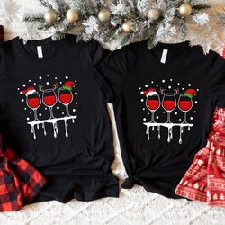 wine lovers christmas t-shirt for ladies and men wine glasses festive decoration funny xmas gift plus size festive seaso