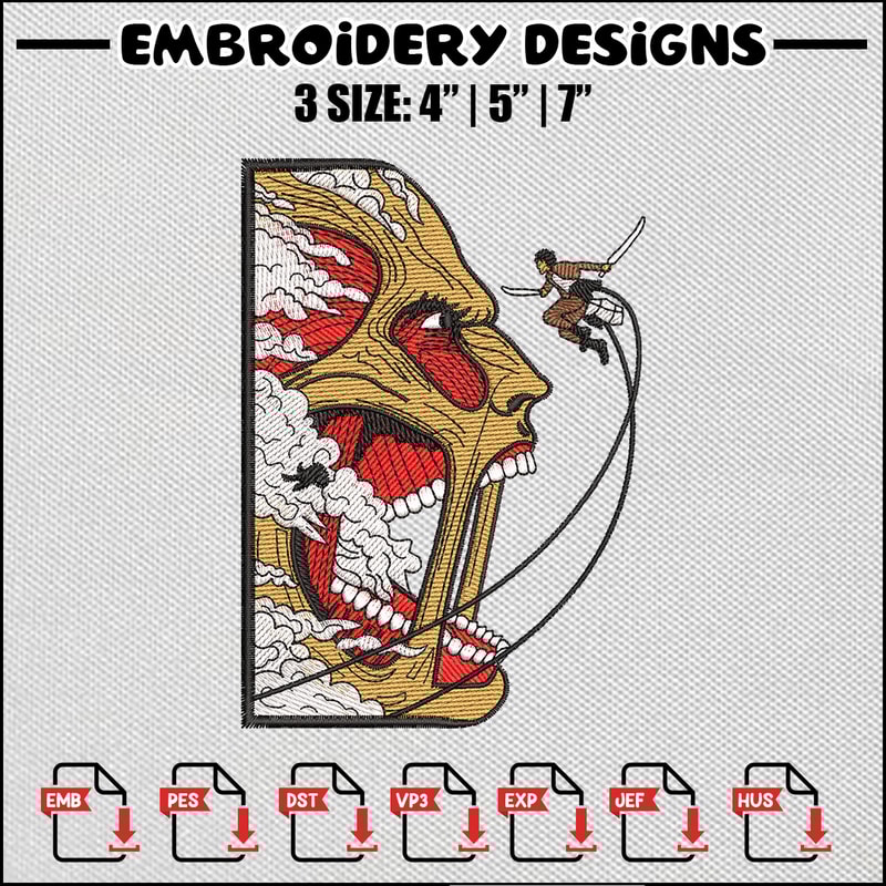 Eren attack form embroidery design