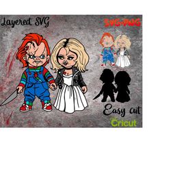 Layered SVG Chucky and Tiffany for Cricut, Horror Svg, Vinyl File, Ghost svg and png, Horror Movie svg