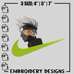 kakashi nike embroidery design, naruto embroidery, embroidery file, nike design, anime design, instant download