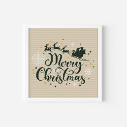 Merry Christmas Lettering Cross Stitch Pattern PDF, Santa Claus Hand Embroidery, Printable Instant Download Festive