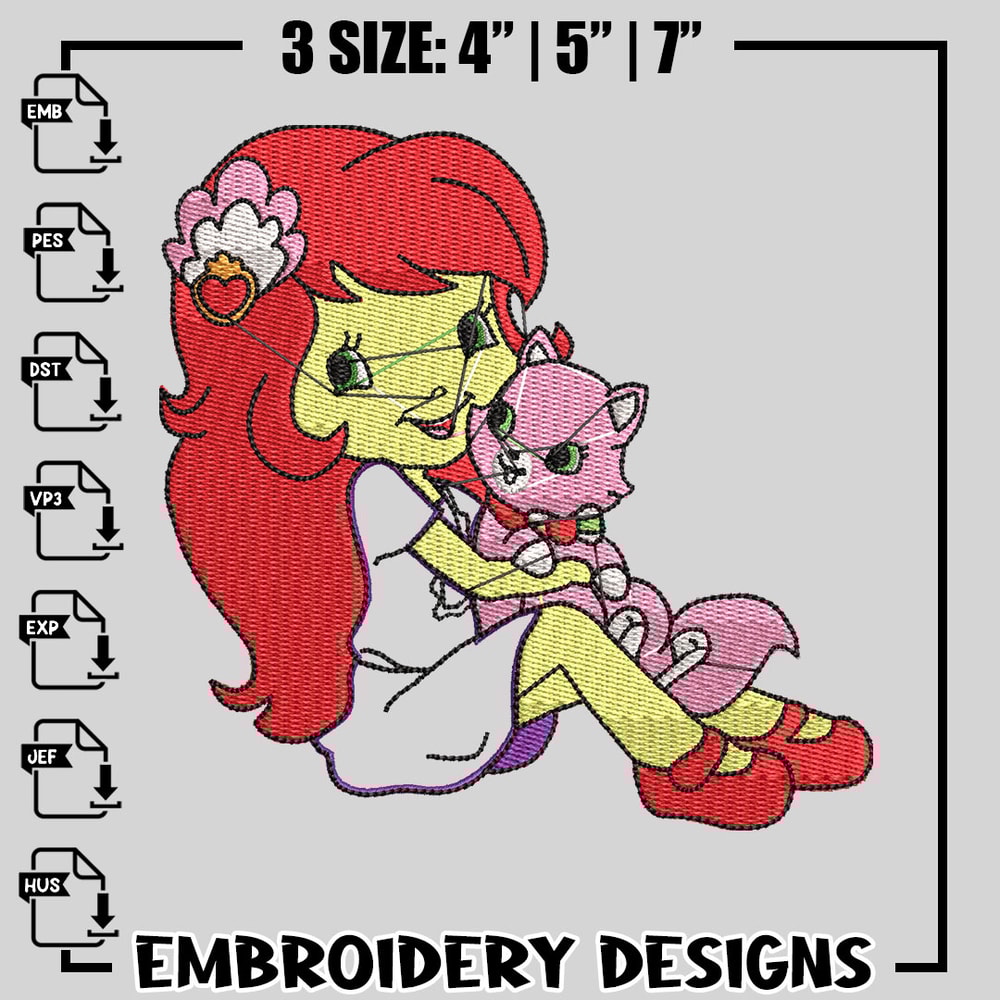 Morangunho gato aplique embroidery design