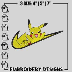 pikachu nike embroidery design, pokemon embroidery, nike design, embroidery file, anime shirt, instant download.