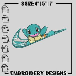 squirtle nike embroidery design, pokemon embroidery, nike design, embroidery file, anime shirt, digital download.