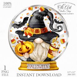 Halloween Gnome Clipart, Snow Globe, Gnome Images. Gnomes Graphics. Cute Gnome PNG. Gnome Digital Download