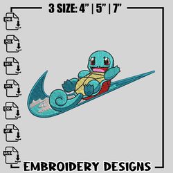 squirtle nike embroidery design, pokemon embroidery, embroidery file, nike design, anime shirt, instant download