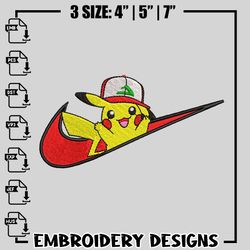 pikachu cute nike embroidery design, pokemon embroidery, embroidery file, nike design, anime shirt, instant download
