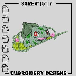 bulbasaur nike embroidery design, pokemon embroidery, nike design, embroidery file, anime shirt, instant download