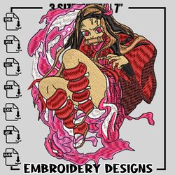 demon slayer nezuko embroidery design, kimetsu no yaiba embroidery, anime design, embroidery file, instant download