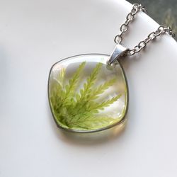 Real fern pendant. Real flower necklace. Flowers in resin.