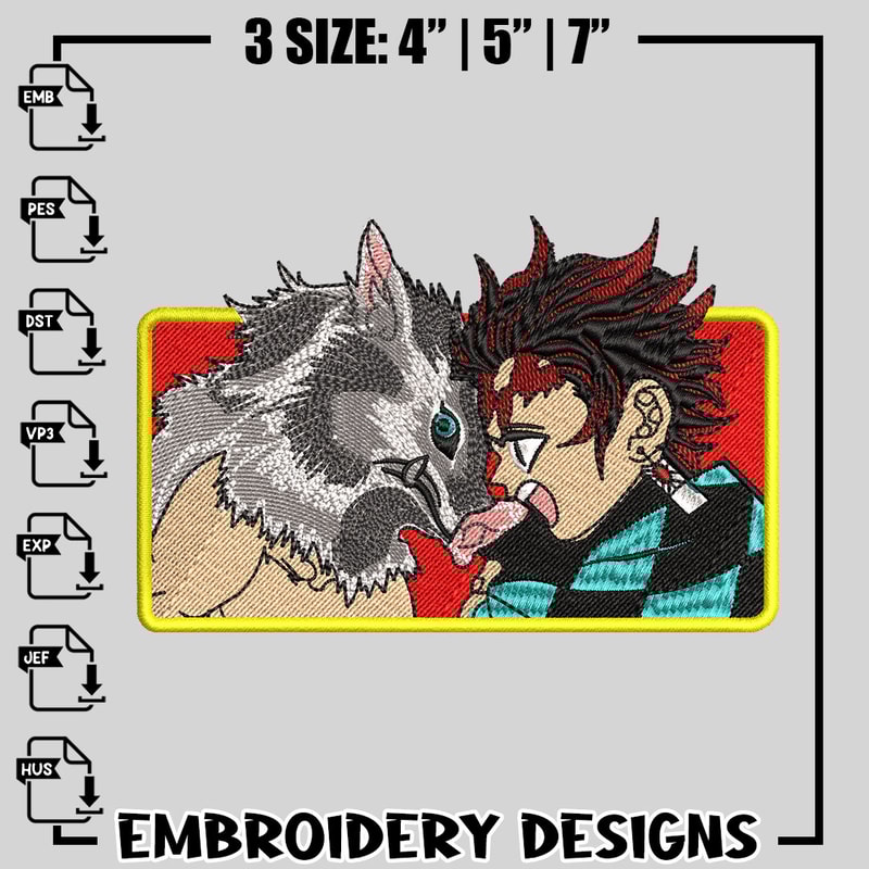 Tanjiro and Inoske embroidery design