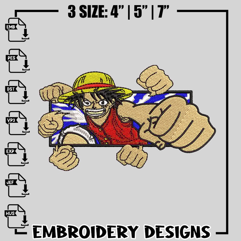 luffy punch embroidery design