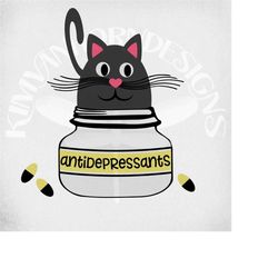 anti-depressants cat in pill jar svg and dxf layered cut files, printable sublimation png & printable mirrored jpeg. ins