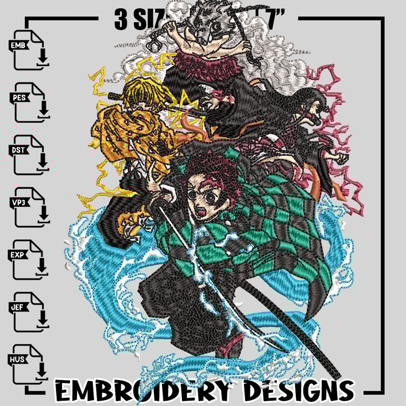 Tanjiro Friends Anime embroidery design