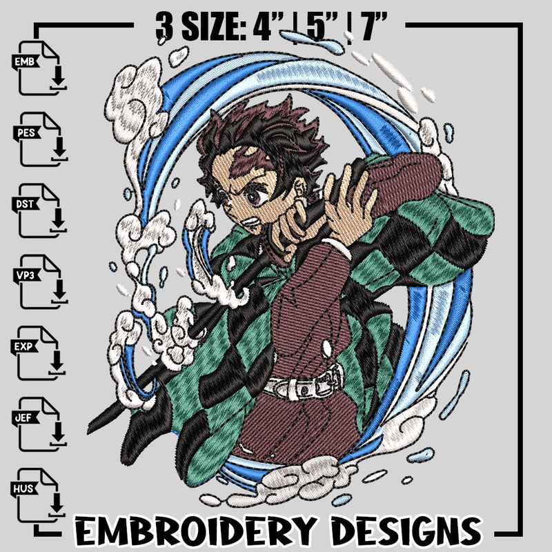 tanjiro water Anime embroidery design