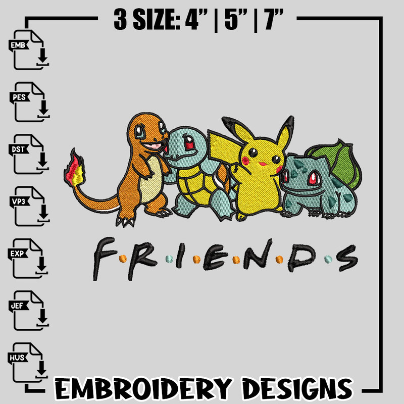 Pokemon friends embroidery design