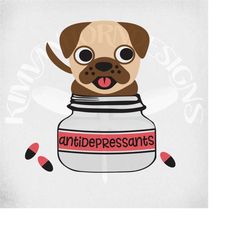 anti-depressants dog in pill jar svg and dxf layered cut files, printable sublimation png & printable mirrored jpeg. ins
