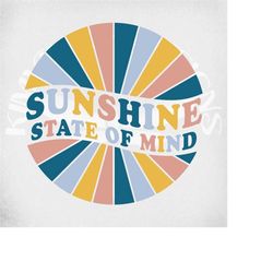 Sunshine State of Mind Retro svg and dxf Cut Files and Printable png and Mirrored jpeg. Instant Download Only.