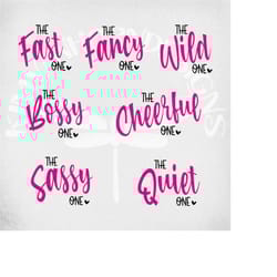 matching best friends svg and dxf cut files, the bossy, fancy, fast, sassy, cheerful, quiet one, & wild one, girls tri