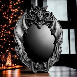 demons mirror black magic, gift idea, lilith goddess wall mirror carved on wood, black mirror