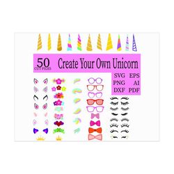 Unicorn svg/ Unicorn Kit Svg/ Create your own/ Lashes Svg/ Unicorn face svg/ Unicorn Bundle/ Horn Svg/ Unicorn Head Svg/