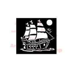 ship svg,sea scene svg, sailboat svg, for cricut, dxf for laser cnc,plasma,papercut template,wildlife clipart vector woo