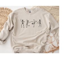 skeleton sweatshirt, dancing skeleton, skeleton sweater, halloween skeleton, skeleton pumpkin, autumn sweatshirt, hallow