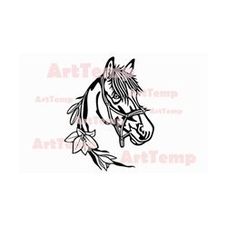 Horse in flowers DXF CNC, Horse dxf file for laser, SVG File for Cricut, Silhouette dxf, farm animal svg, dxf file for p