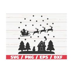Merry Christmas SVG / Christmas Scene With Santa SVG / Cut File / Cricut / Commercial use / Silhouette / Snowman SVG / C