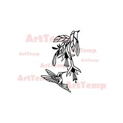 hummingbird and fuchsia svg, exotic bird dxf, tree stake dxf cut file laser, dxf for plasma, bird cnc wood wall decor, s