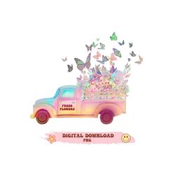 danish pastel flower truck, vintage truck flowers png digital image, png truck sublimation, png spring antique truck wat