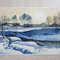 watercolor painting - winter - river - trees - nature - snow - village - winter village - blue landscape - 3.JPG