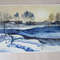 watercolor painting - winter - river - trees - nature - snow - village - winter village - blue landscape - 6.JPG