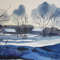 watercolor painting - winter - river - trees - nature - snow - village - winter village - blue landscape - 7.JPG