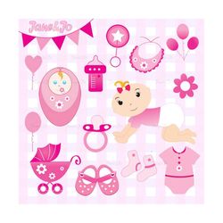 Baby girl clip art, Baby Shower Clipart, Pink Clip Art, Girl Baby Shower clipart, sweet girl baby shower, Instant Downlo