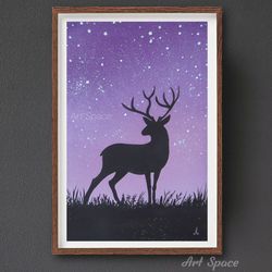 original watercolor painting deer best gift, for office, home interior, wall decor, for teenagers