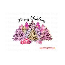pink christmas trees png files sublimation designs, cheetah christmas tree png, pink gold glitter christmas tree png fi