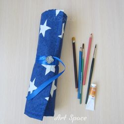 Handmade products Brush case blue pencil case natural new cotton convenient pencil case - for brushes - cosmetic bag