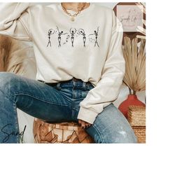 dancing skeleton crewneck sweatshirt | fall leaves dancing skeleton sweater | cute halloween sweatshirt | fall crewneck