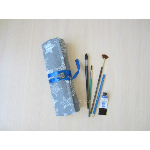 pencil case - for brushes - cosmetic bag - for an artist - blue pencil case - pencil case for a student - organizer - handmade - fabric pencil case - fabric org