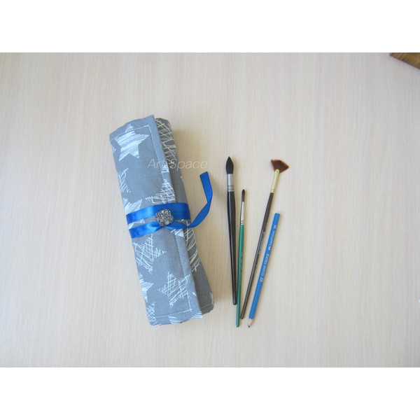 pencil case - for brushes - cosmetic bag - for an artist - blue pencil case - pencil case for a student - organizer - handmade - fabric pencil case - fabric org