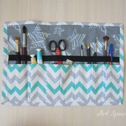 Handmade products Brush roll case blue pencil case natural new cotton fabric pencil case - for brushes - cosmetic bag
