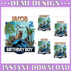 personalized name and age dinosaur birthday boy png, matching birthday png, family birthday t-rex, custom dinosaur png